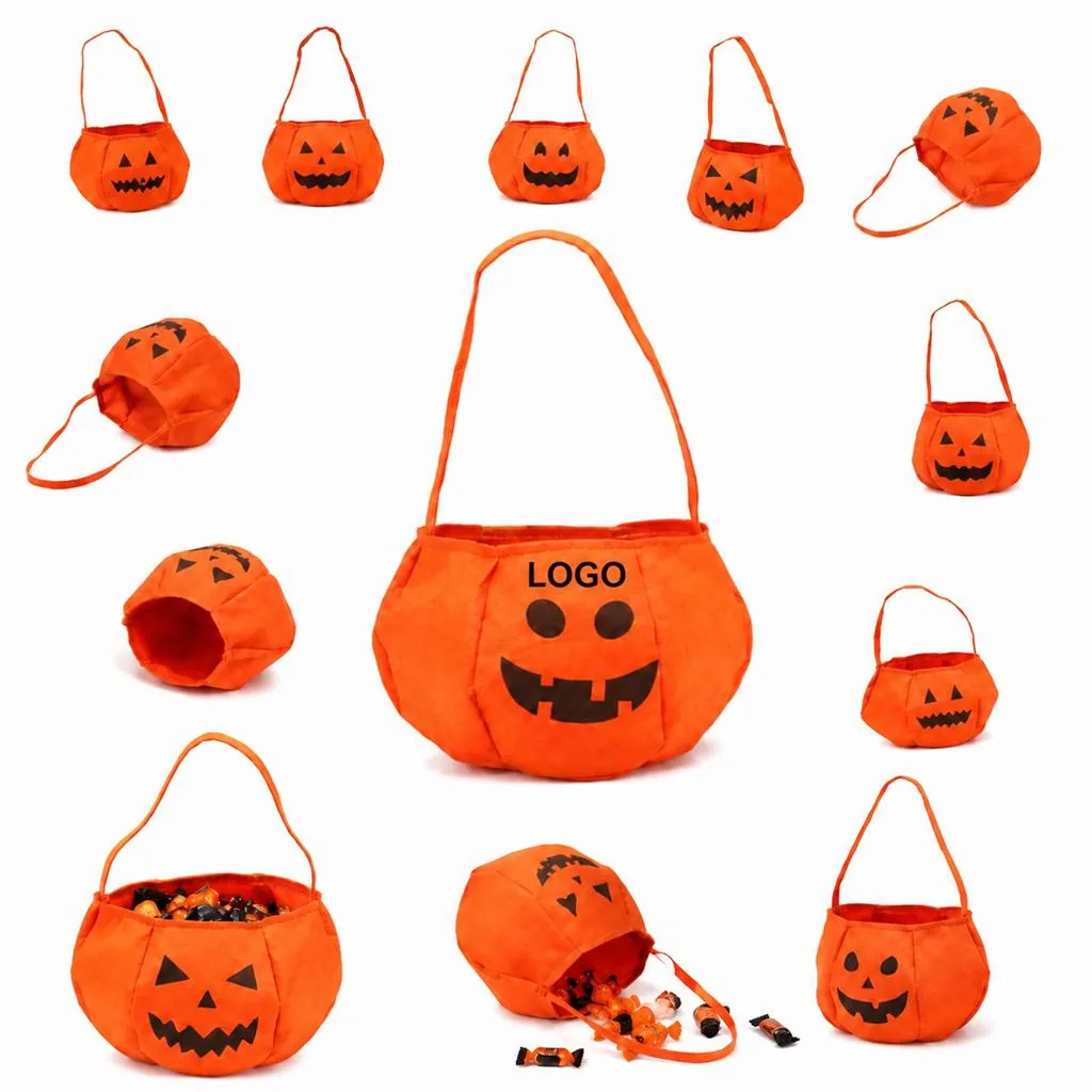 Nonwoven Pumpkin Candy Bag with Handle for Halloween Treats