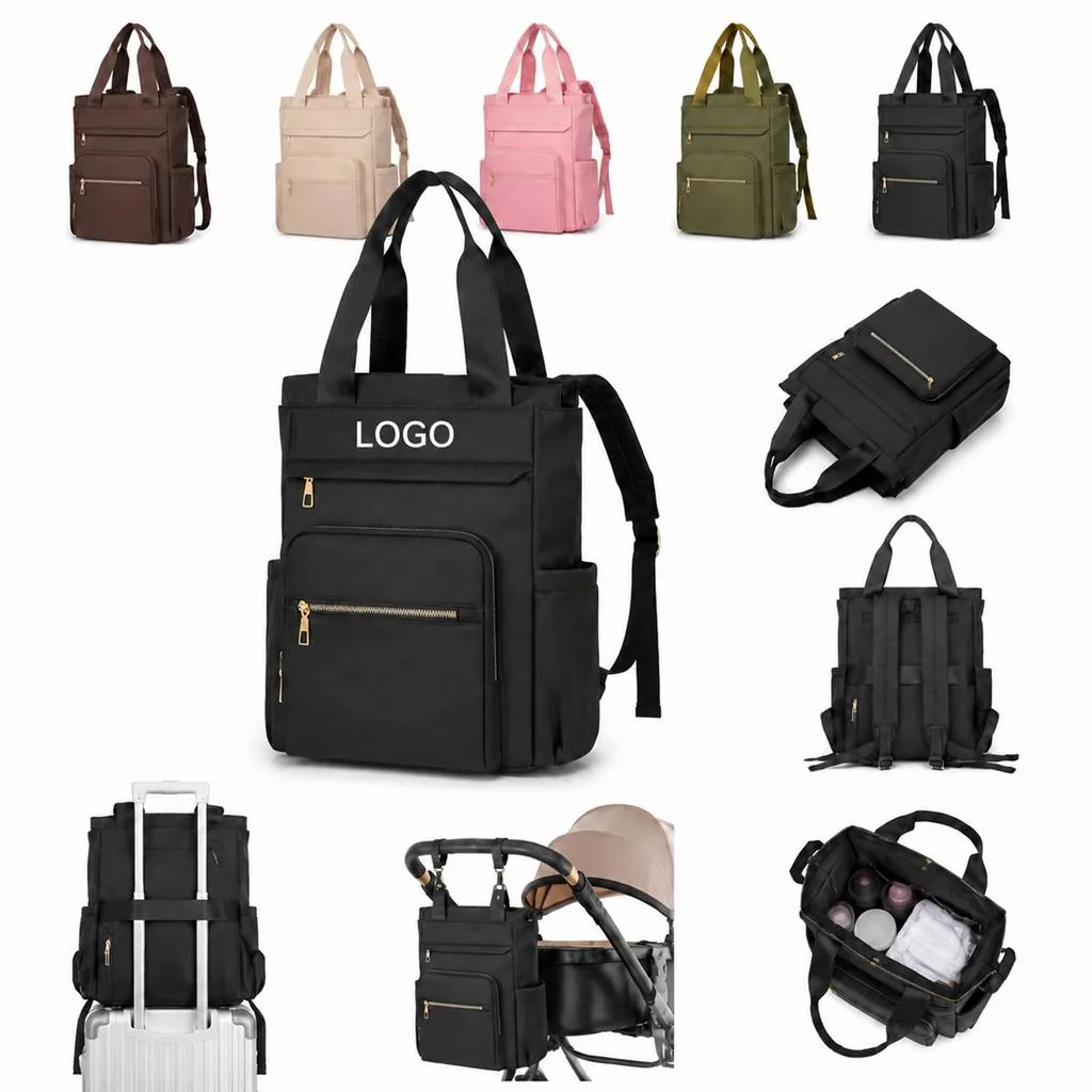Diaper Backpack with Luggage Strap, Multi-Functional Nylon
