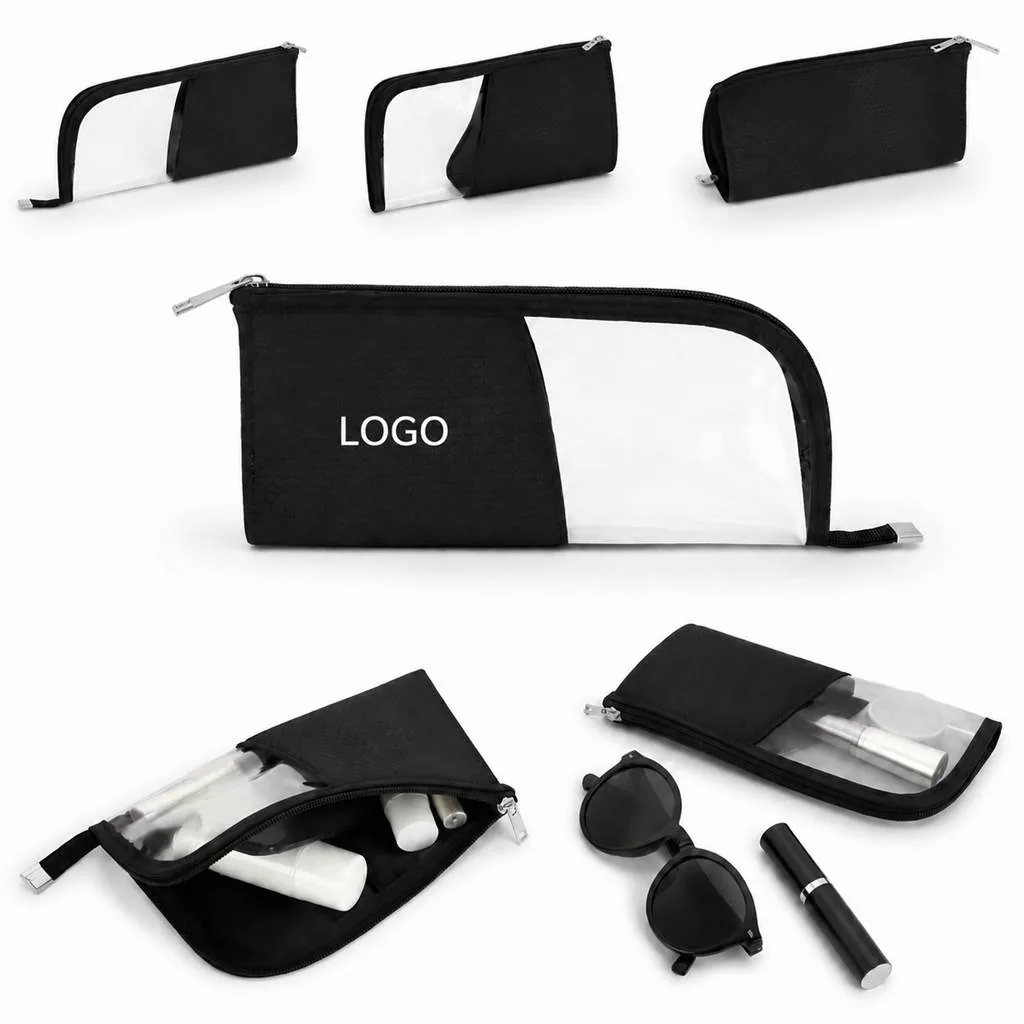 Black Honeycomb Textured Makeup Pouch with Transparent