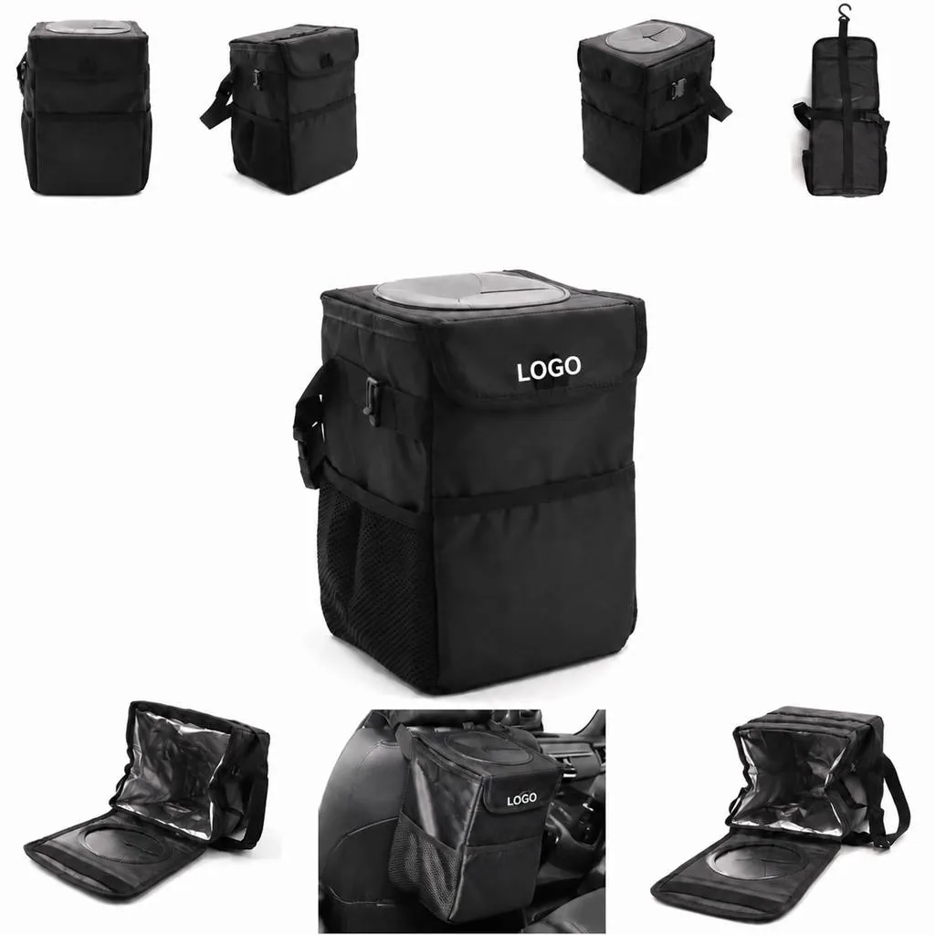 Foldable Waterproof Car Trash Can with Storage Pockets