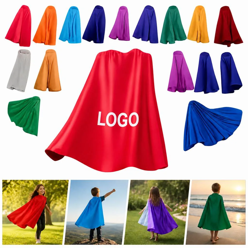 Kids Shiny Satin Hero Cape for Costume Parties
