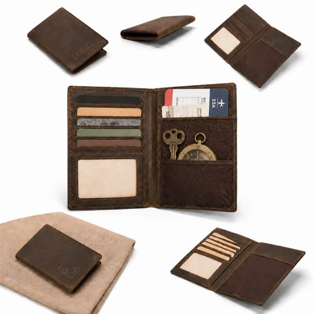 Crazy Horse Leather Passport Wallet with Multiple Card Slots