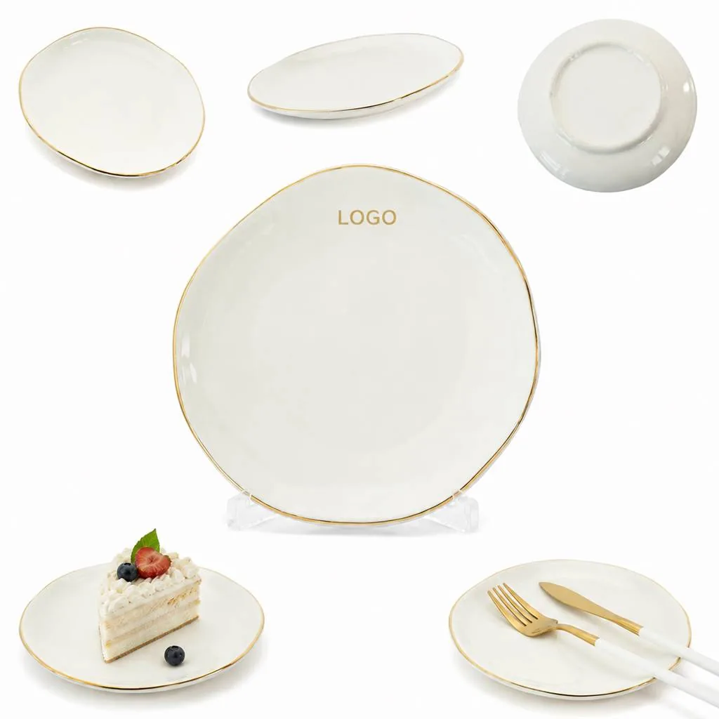 Elegant Ceramic Dinner Plate Set with Gold Rim Accents
