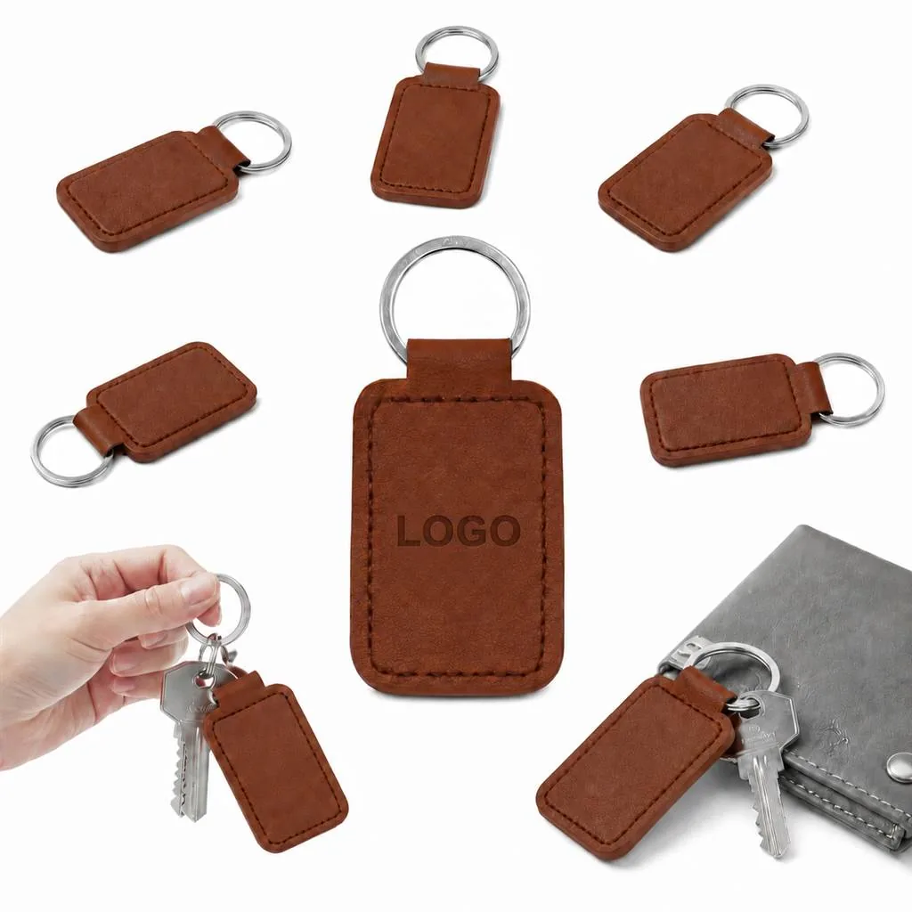Custom Faux Leather Keychain with Logo Space, Durable Metal