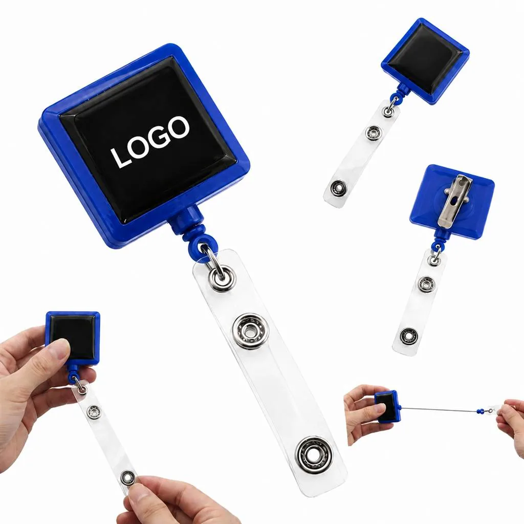 Retractable Plastic Badge Holder with Metal Clip and Lanyard
