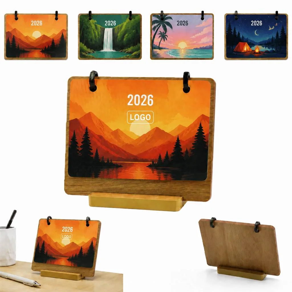 Wooden Desk Calendar with Stand for Monthly Planning
