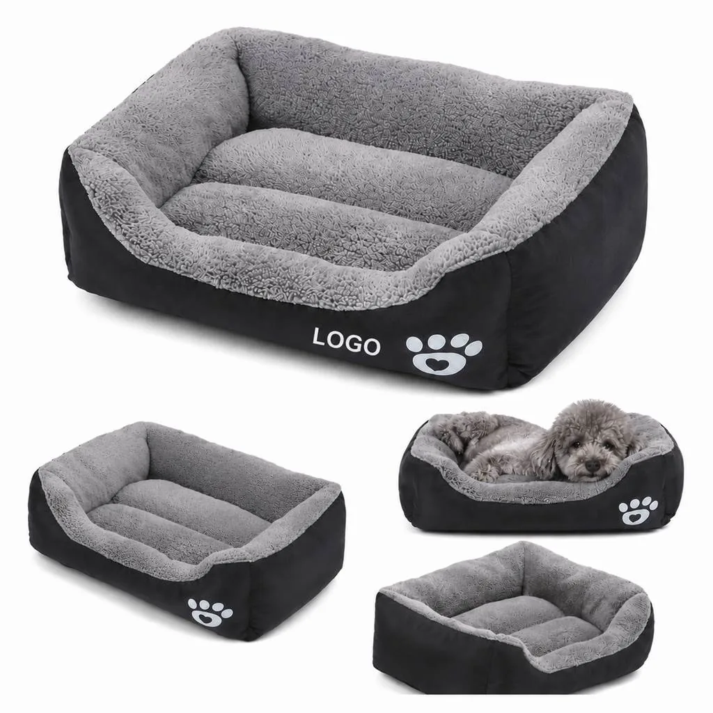Oxford Plush Pet Bed with Raised Edge for Cats & Small Dogs