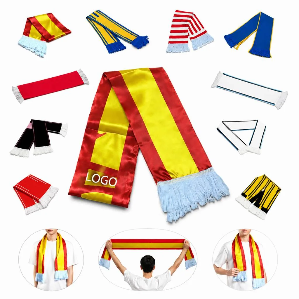 Satin-Finished Soccer Scarf for Fans with Fringed Edges