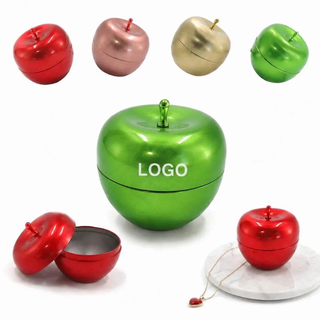 Apple-Shaped Metal Storage Container with Removable Lid