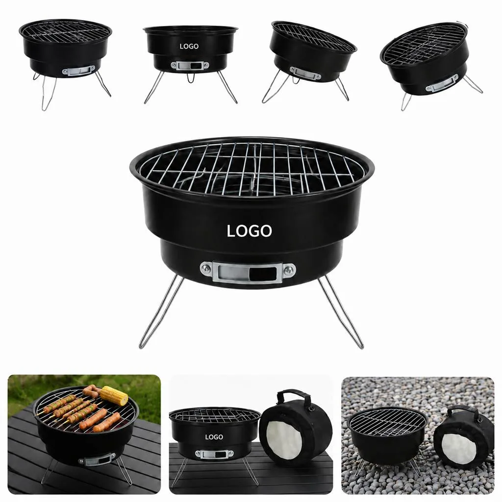Portable Round BBQ Grill with Foldable Tripod and Carry Bag