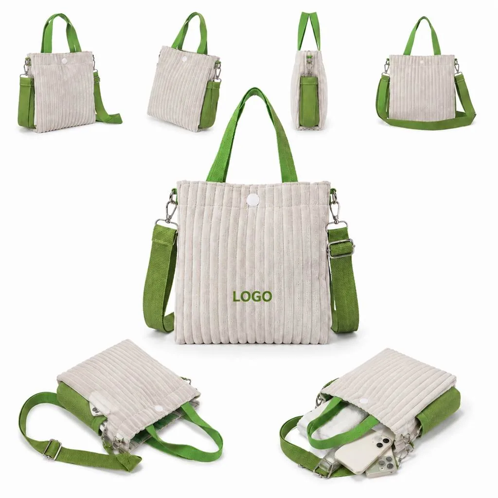 Adjustable Corduroy Tote Bag with Crossbody Strap