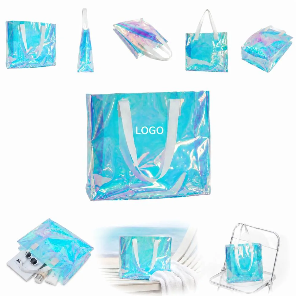 PVC Holographic Tote Bag Rainbow Half-Transparent Shopping