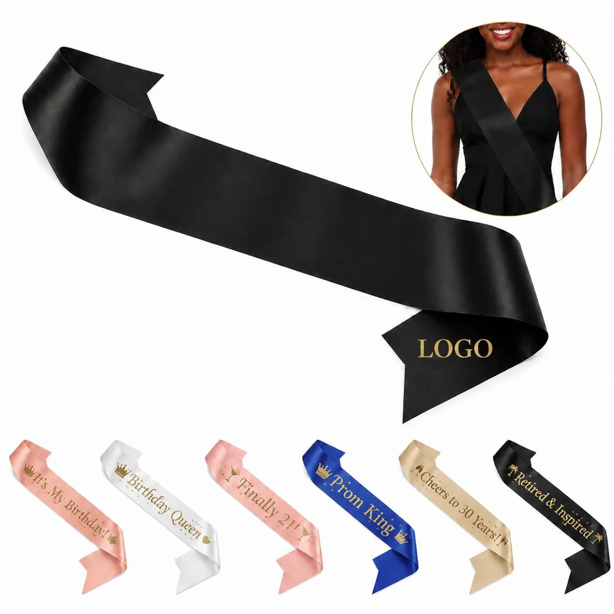 Customizable Polyester Ceremonial Sash with Embroidery