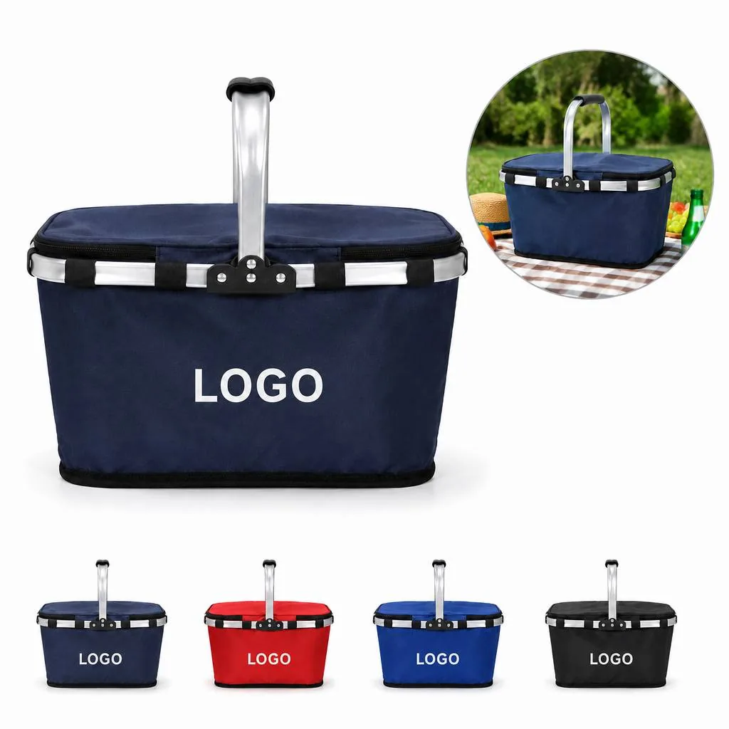 Insulated Picnic Basket with Lid for Outdoor Food Storage