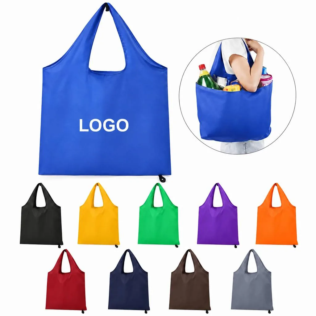 Folding Polyester Shopping Tote Bag with Shoulder Straps,