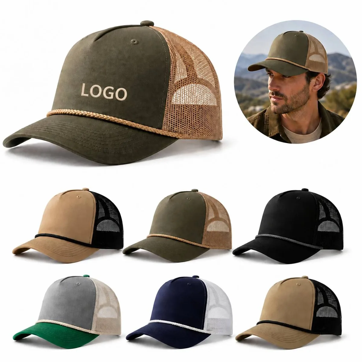 Custom Cotton Trucker Cap with Mesh Back and Snapback