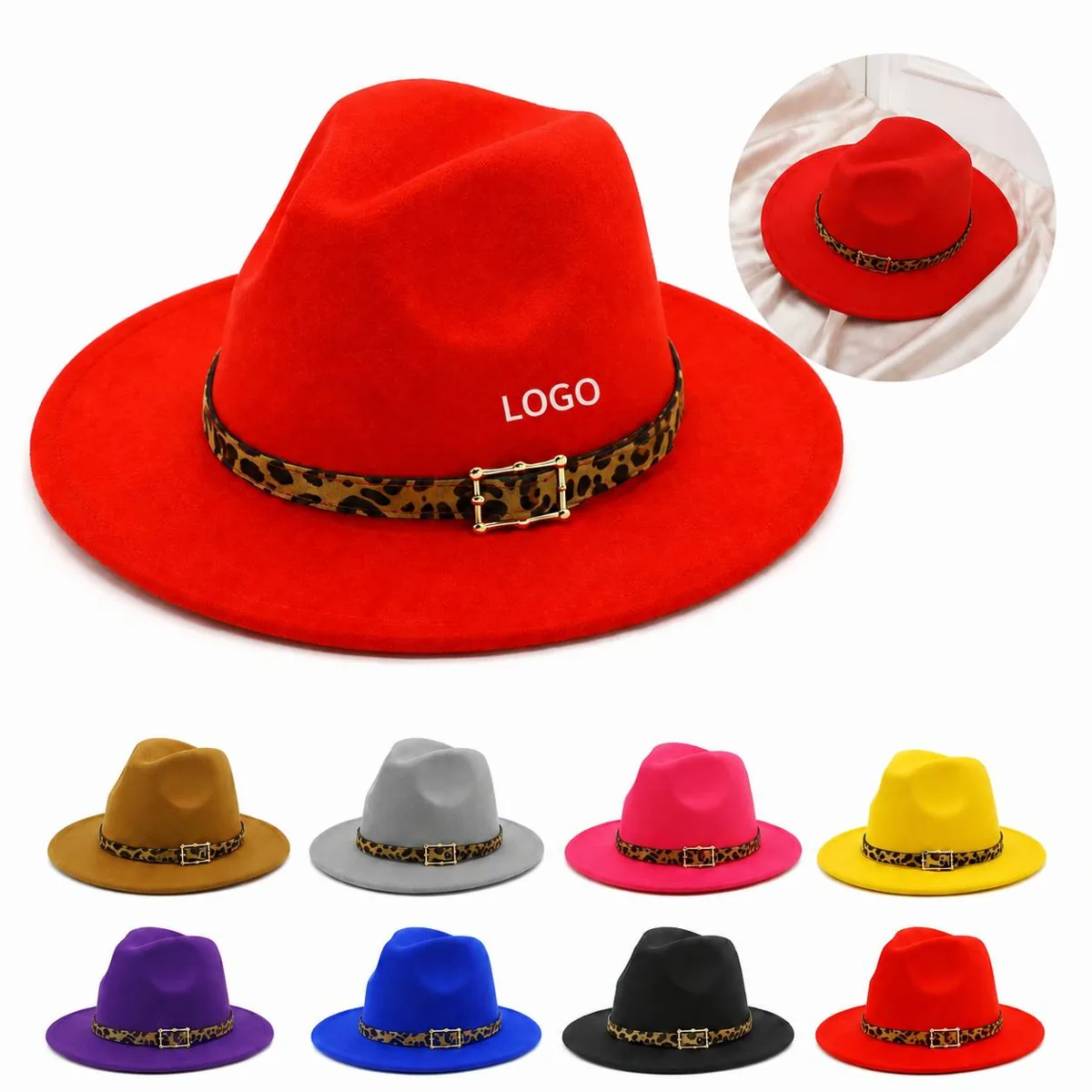 Leopard Print Colorblock Felt Fedora Hat, Adjustable Sun