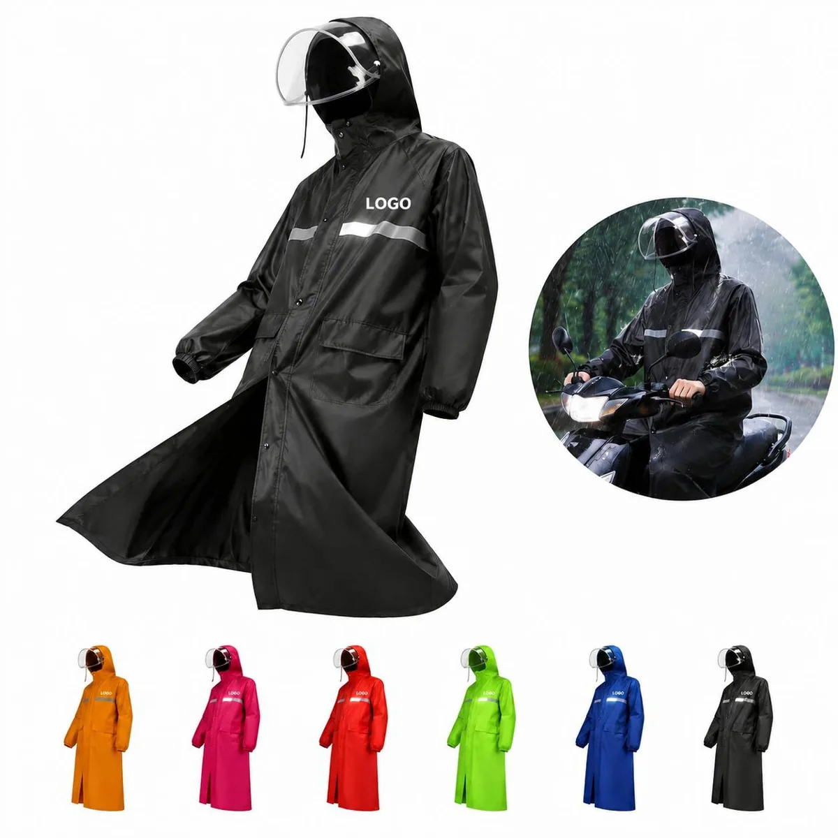 Detachable Hood Double Layer Oxford Raincoat Jacket for Everyday Use