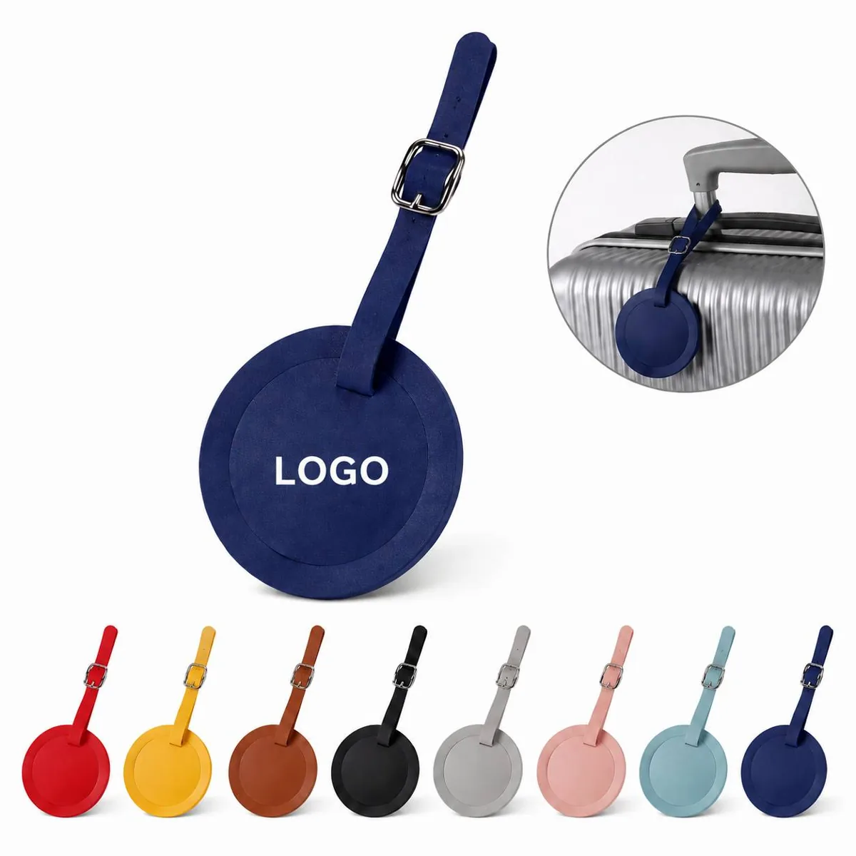 Round PU Leather Luggage Tag with ID display panel