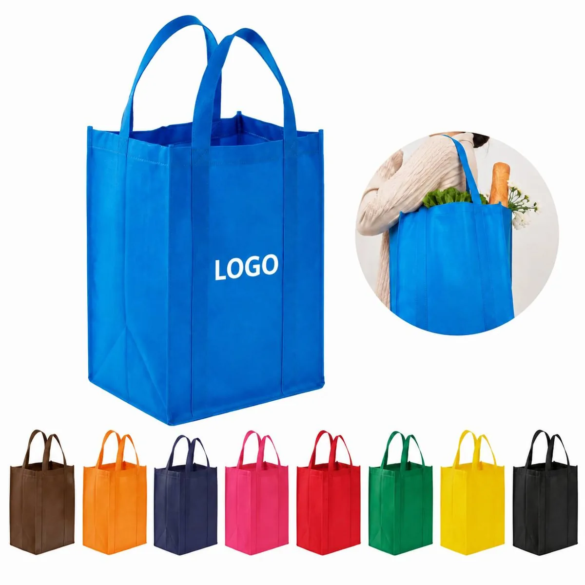 Reinforced Non-Woven Grocery Bag, Foldable 3D Design for Everyday Use
