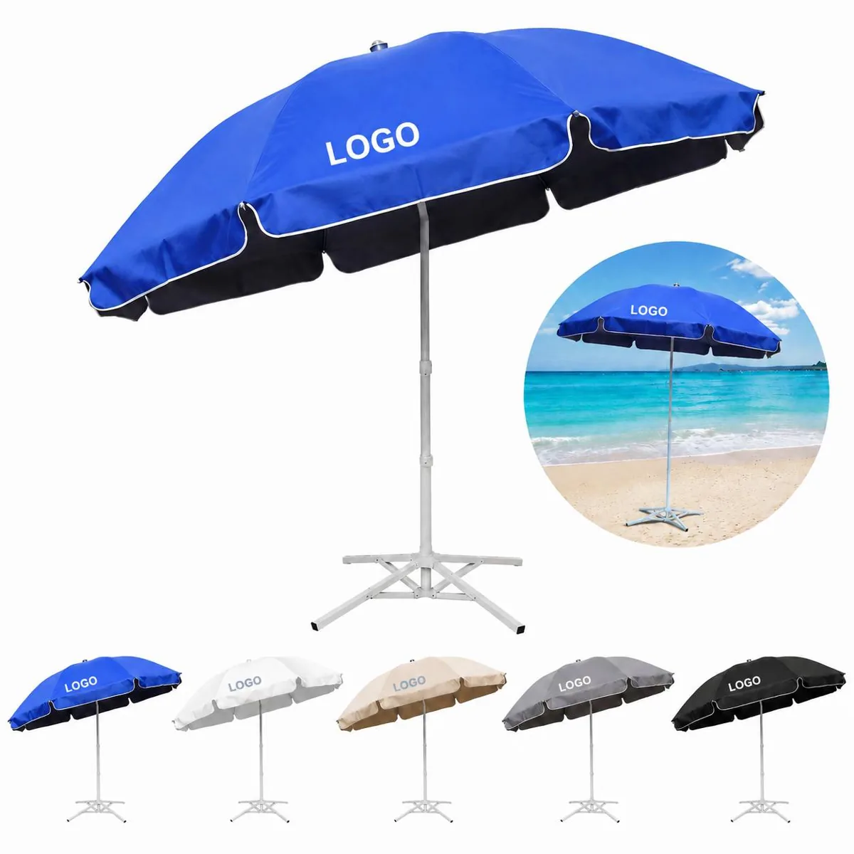 UV-Proof Foldable Beach Umbrella with Sand Anchor