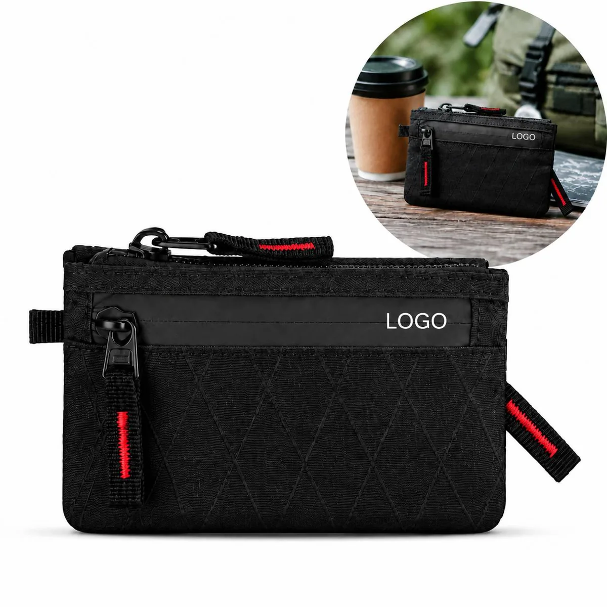 Nylon Zip-Around Card Wallet with Multiple Slots