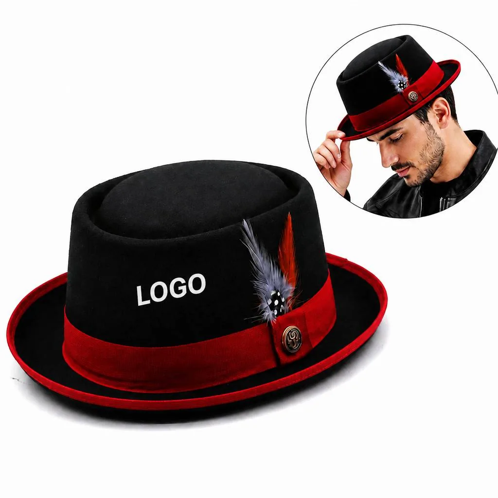 Wool Felt Derby Hat with Feather Trim for Formal Events