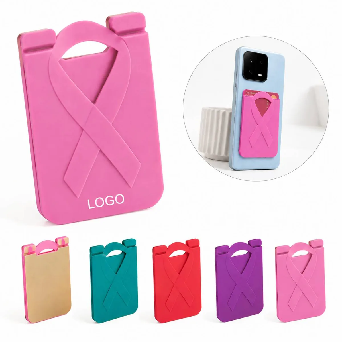 Ribbon Silicone Card Holder for Phone Back, Holds 2 Cards