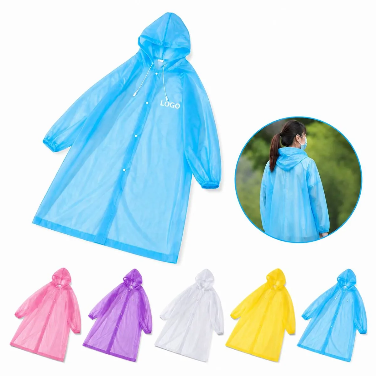 Portable Thick EVA Raincoat with Hood for Outdoor Travel