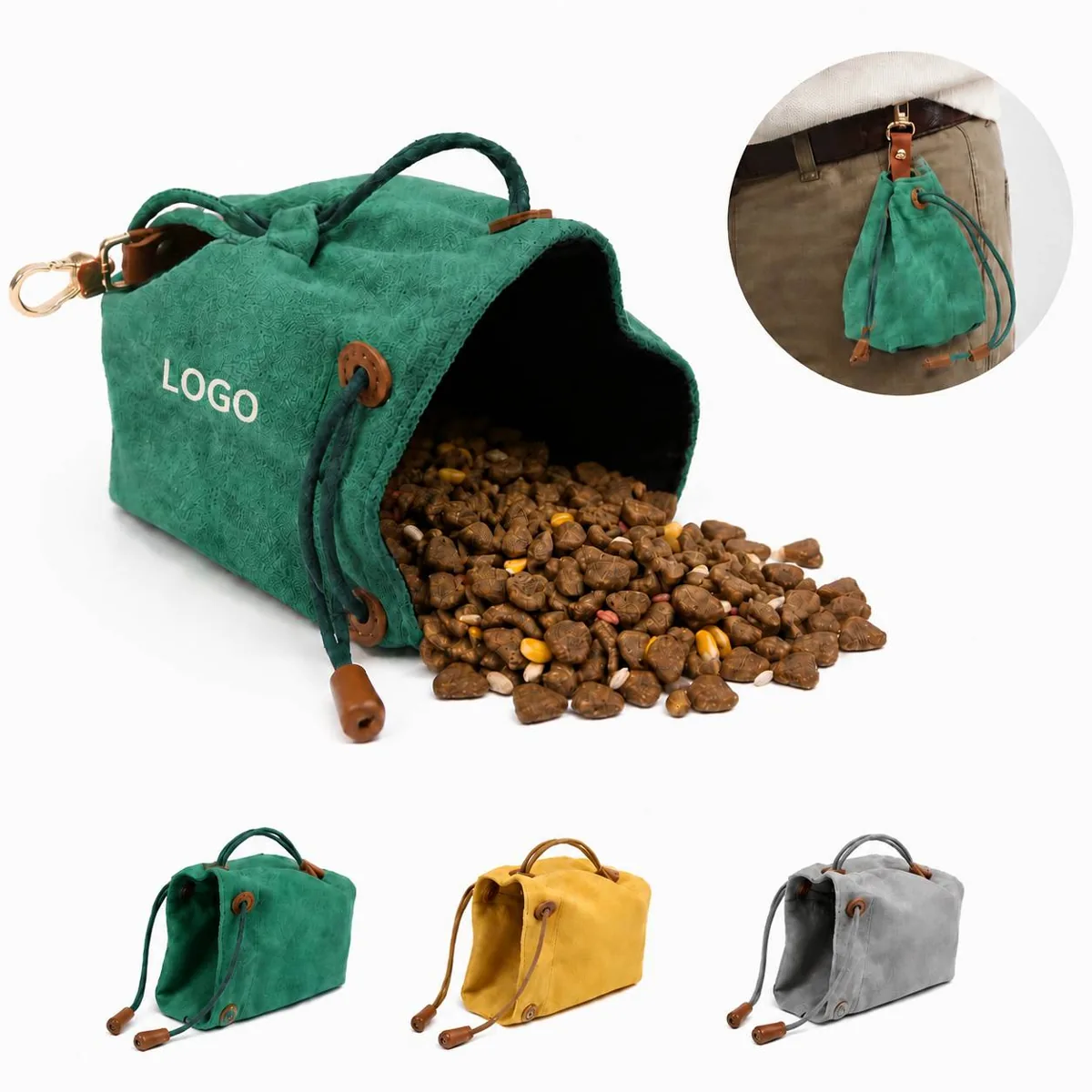Canvas Dog Treat Pouch with Secure Clip for Training