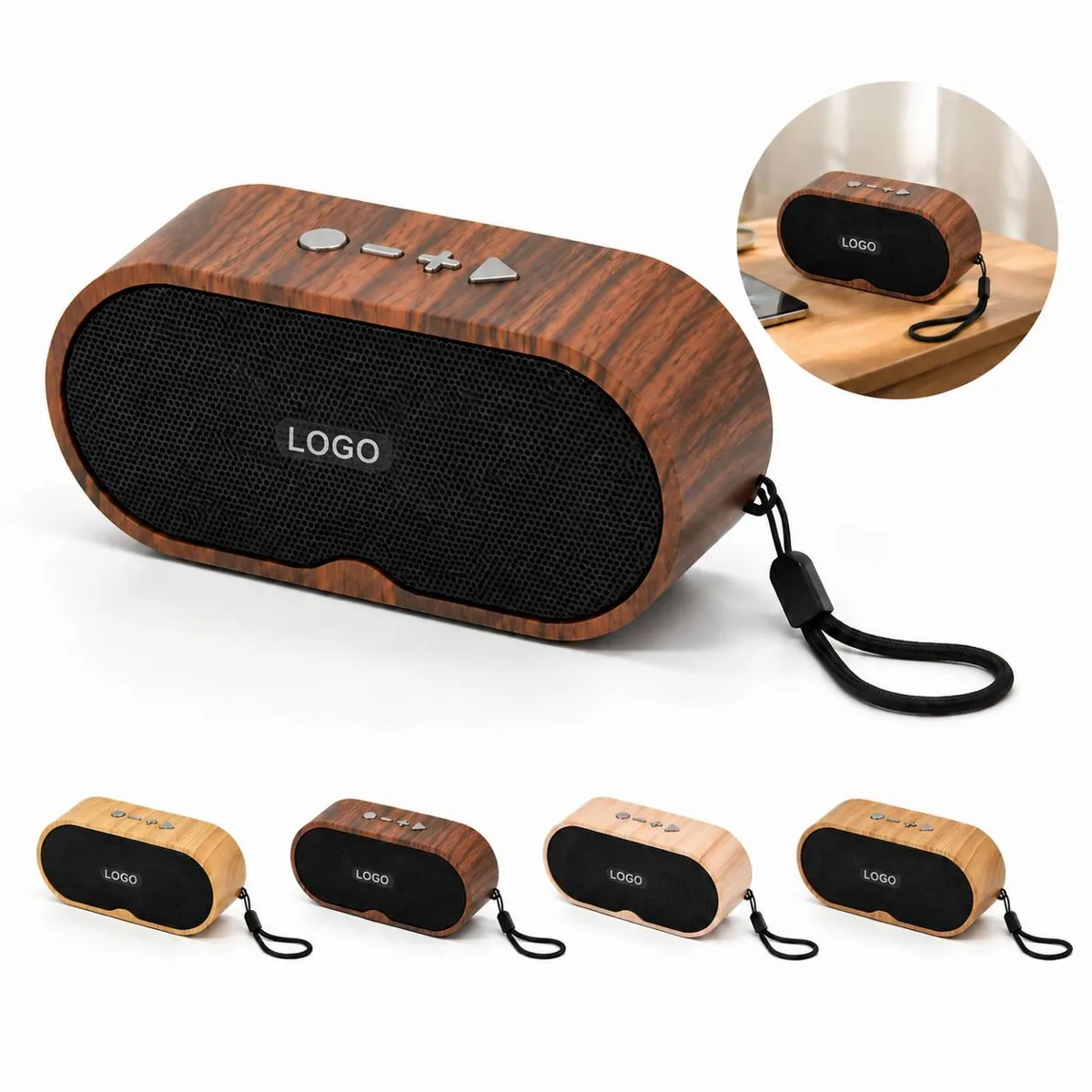 Wood Grain Wireless Speaker with Hands-Free Calling and More