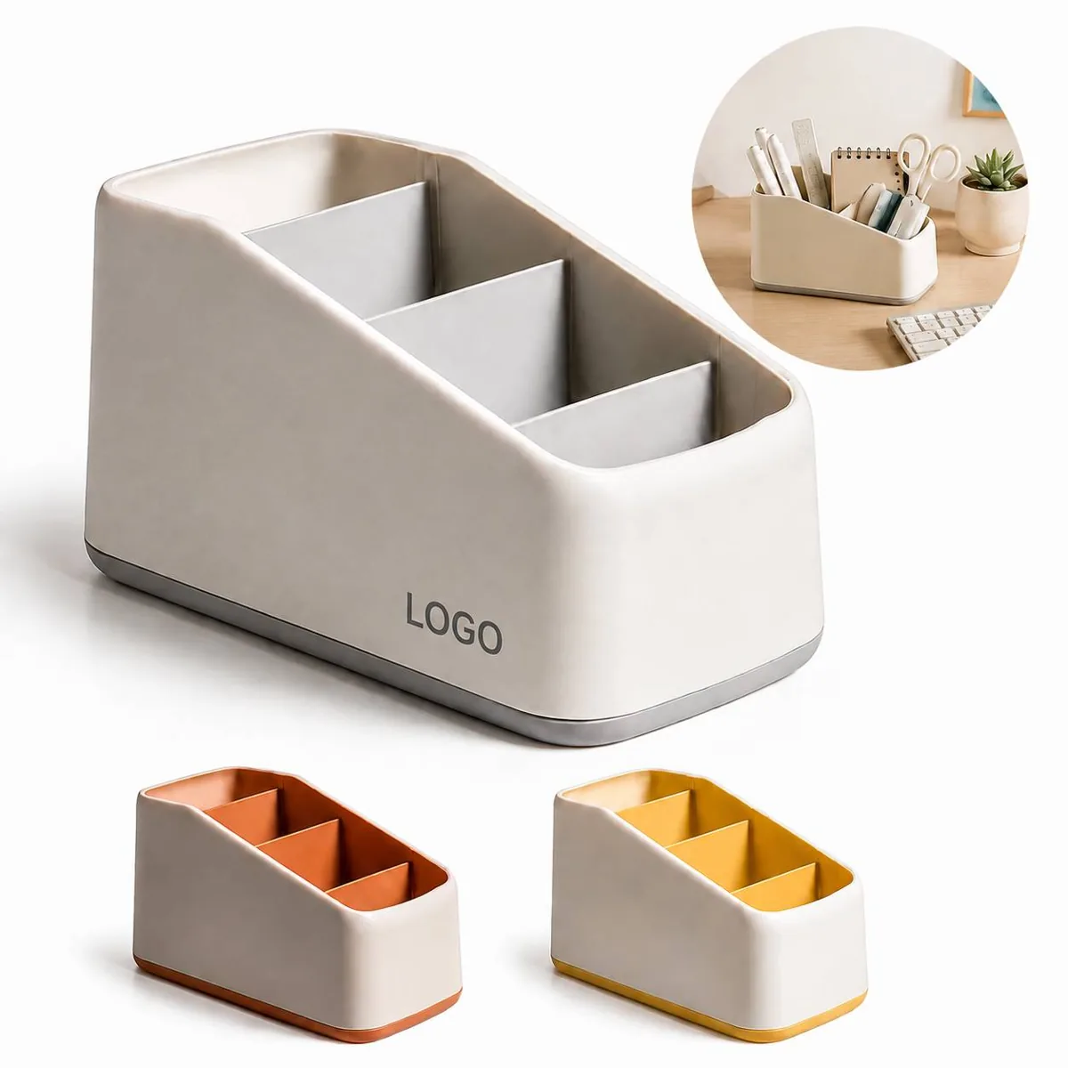 Multi-Compartment Desktop Organizer Box for Pens, Notes &