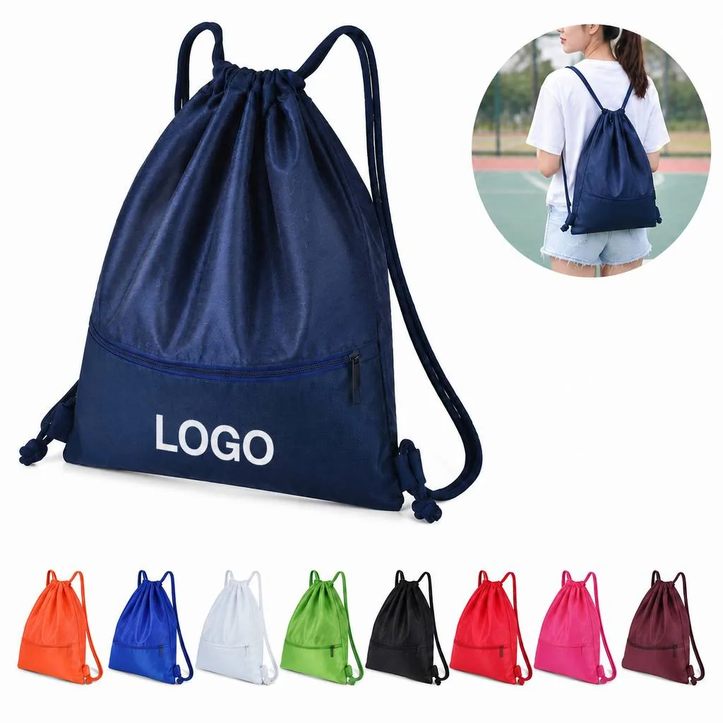 Waterproof Drawstring Backpack with Secure Zipper Pocket