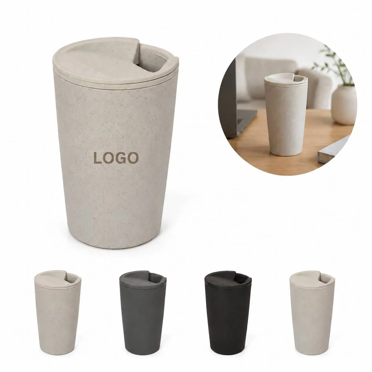 Eco Wheat Straw Travel Coffee Cup with Leak-Proof Lid