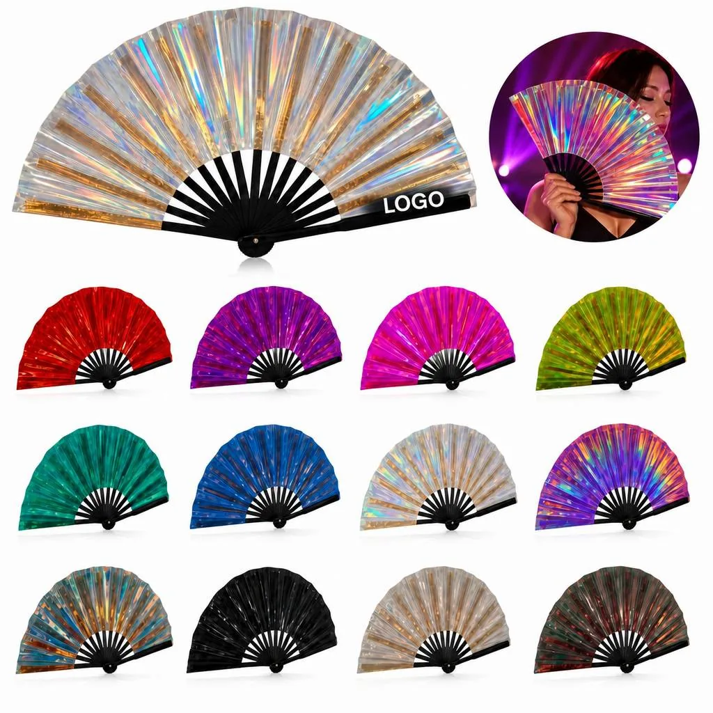 Vibrant 10-inch PVC Folding Fan with Wood Frame, Portable