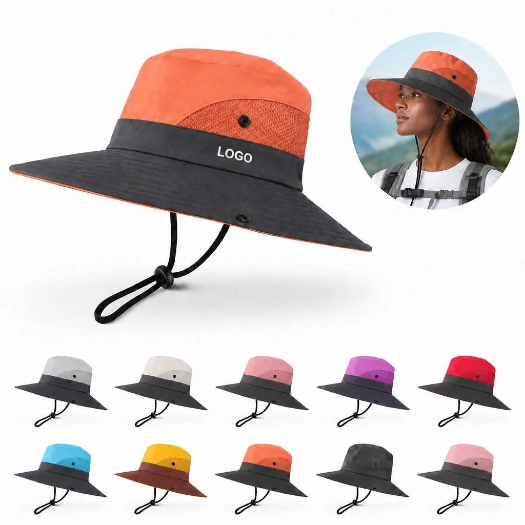 Women's Wide Brim Ponytail Bucket Hat with Back Opening