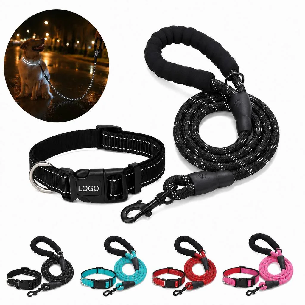 Reflective Dog Collar and Leash Set for Night Visibility