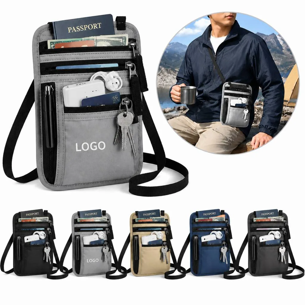 RFID Neck Wallet Passport Holder with Adjustable Strap