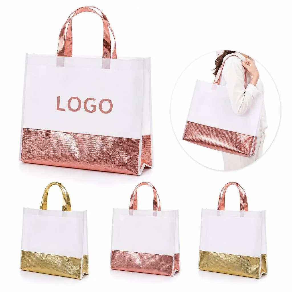 Metallic Non-Woven Tote Bag with Reinforced Handles