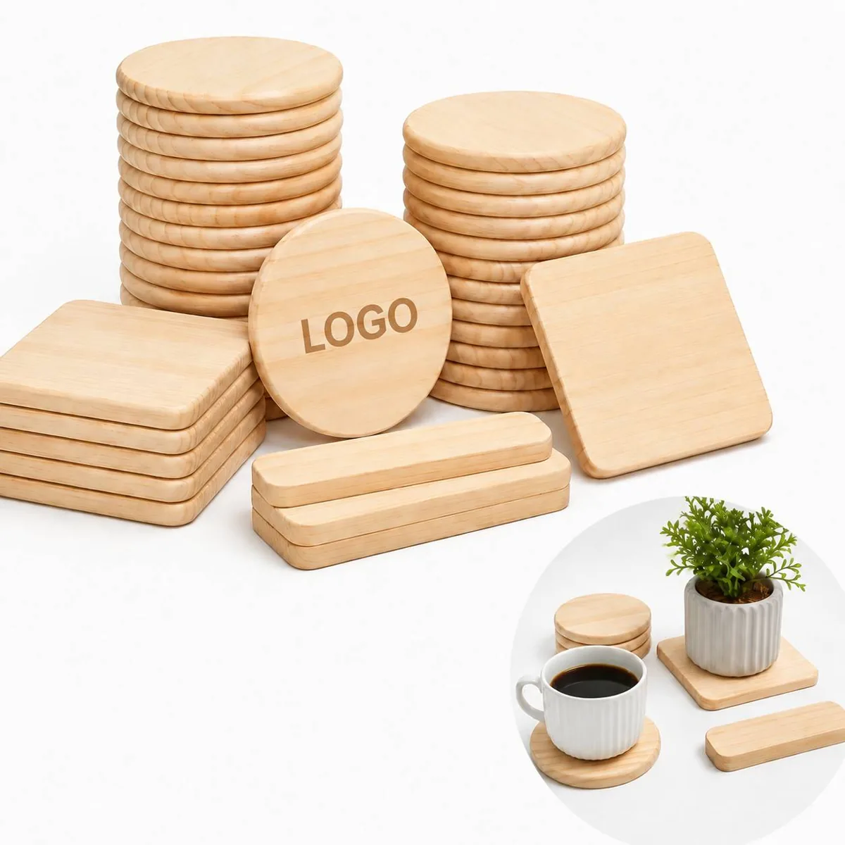 Personalized Wooden Coaster Set, Handcrafted Absorbent