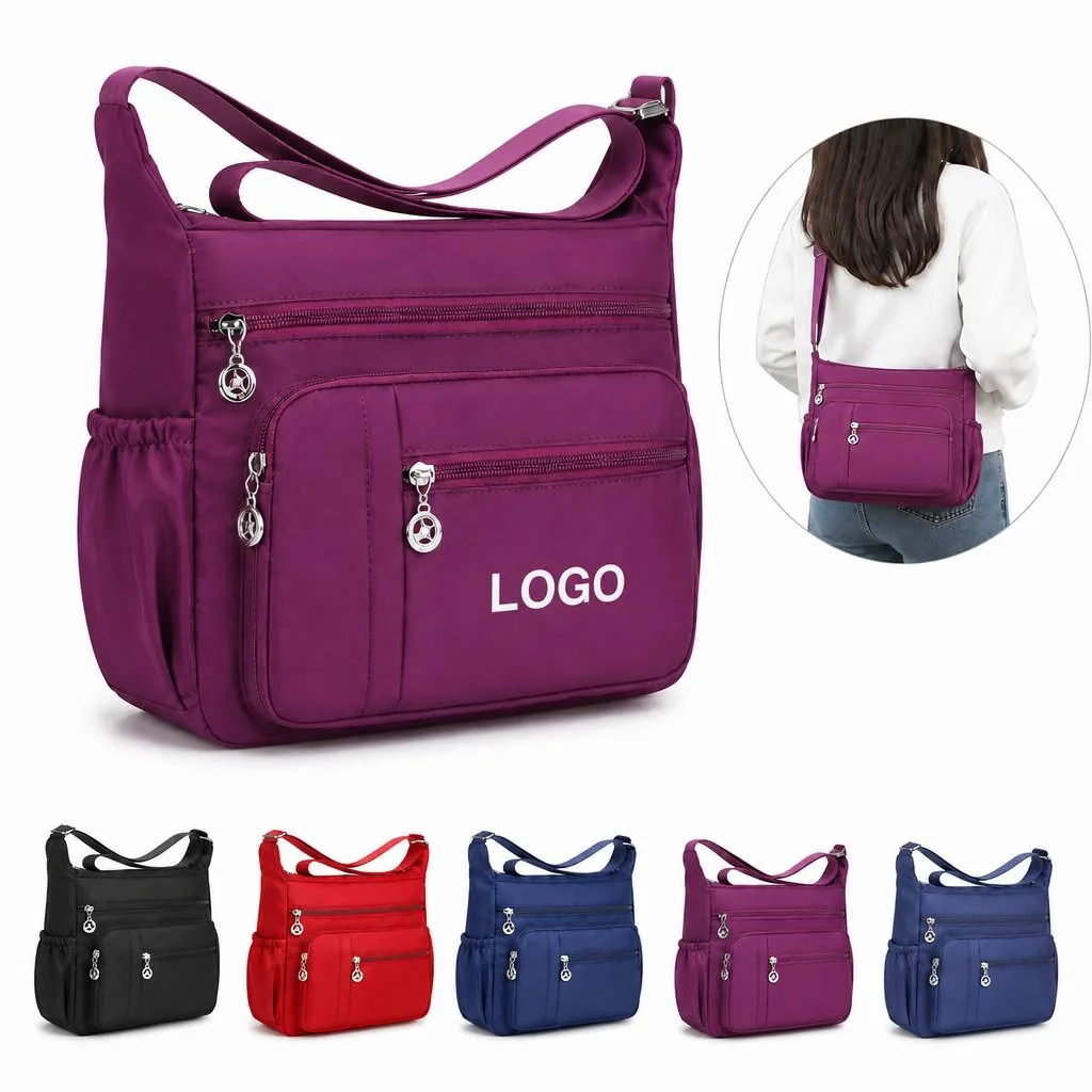 Lightweight Nylon Shoulder Bag with Multiple Pockets for Everyday Use