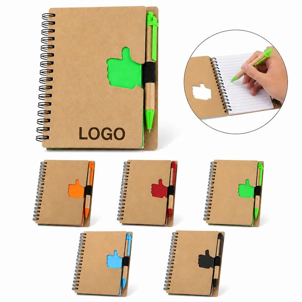 Thumb Up Eco Spiral Notebook with Pen, Recycled Paper