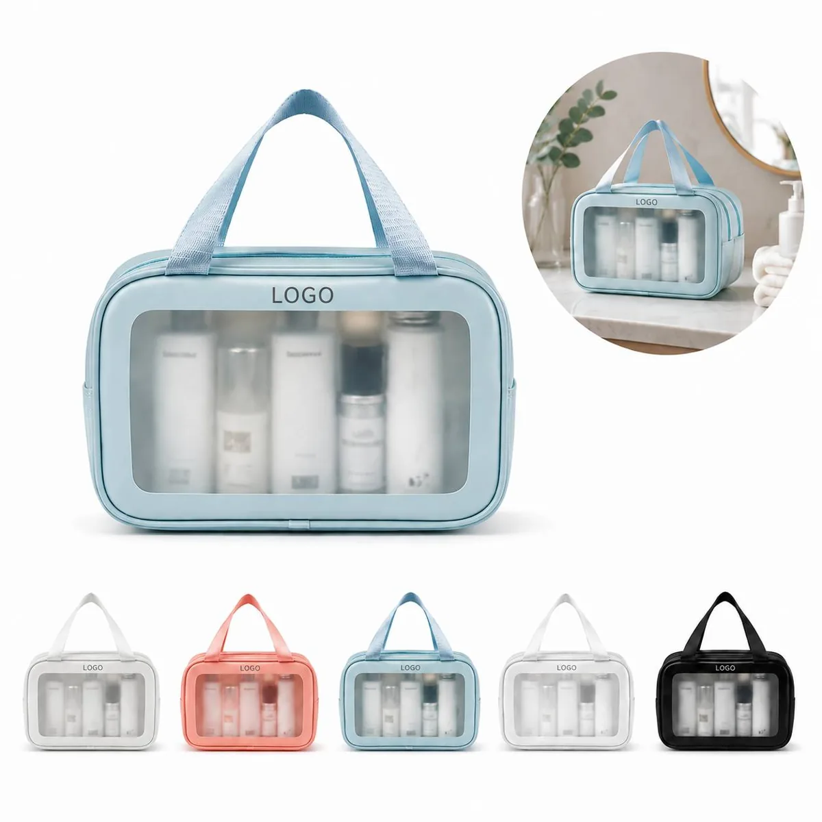 Matte Translucent Travel Toiletry Bag with Handle