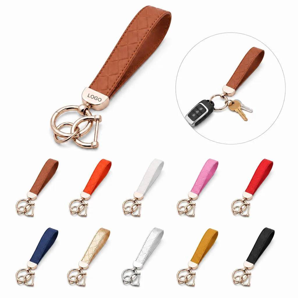 Genuine Leather Car Keychain Holder with Metal Ring and More