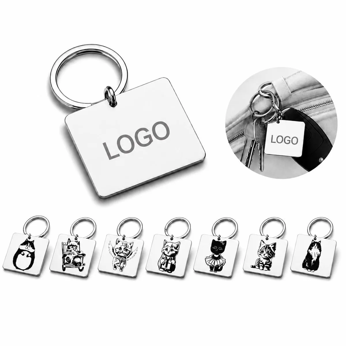 Custom Logo Stainless Steel Cat Keychain Durable Gift