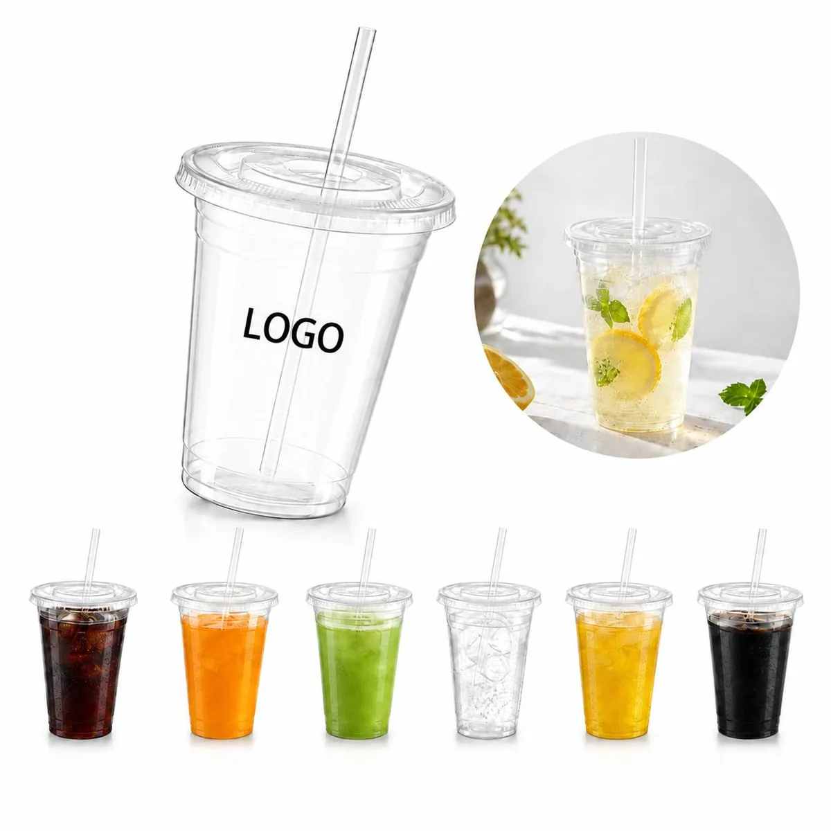 16 oz Clear PET Cups with Lids, Disposable Cold Drink Cups
