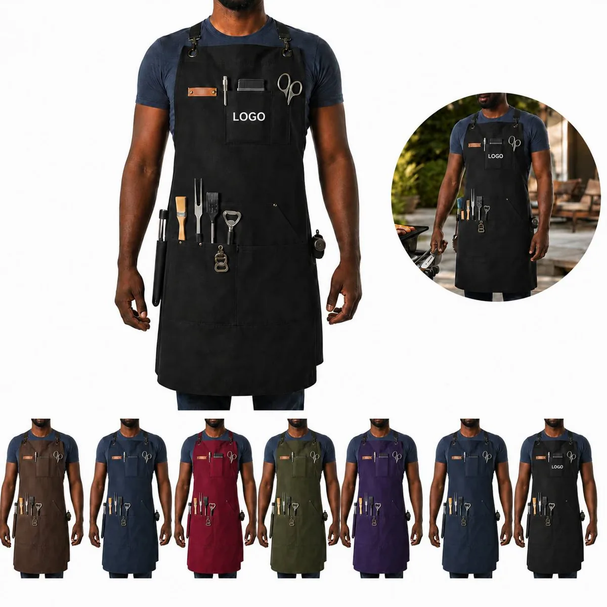 Heavy Canvas Work Apron with Multiple Pockets for Tools