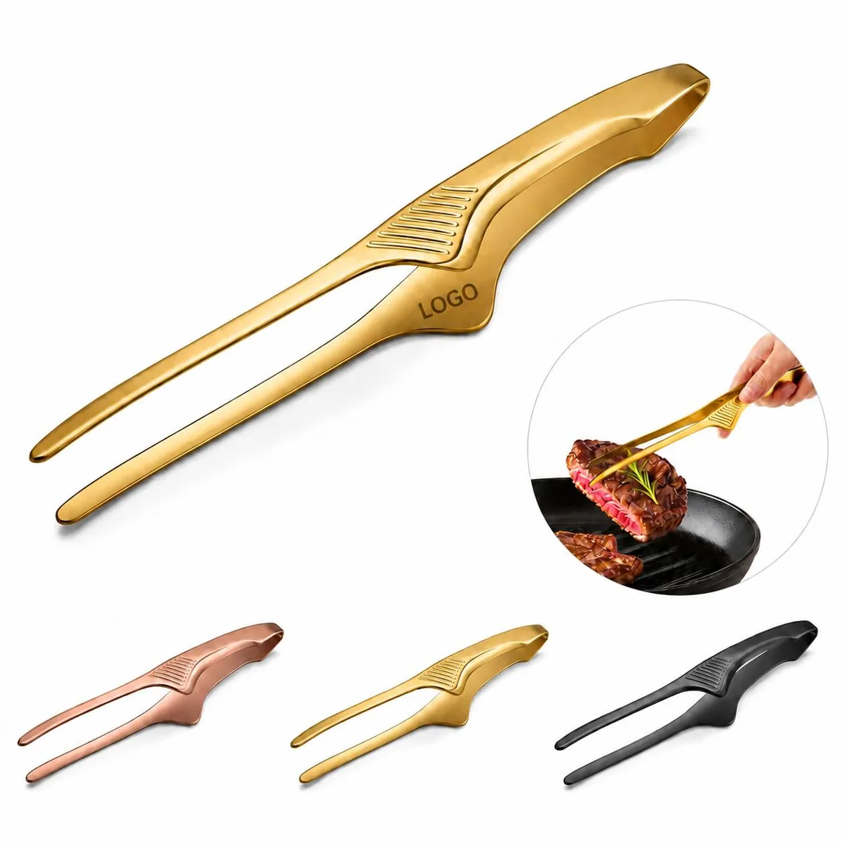 Stainless Steel BBQ Tongs with Serrated Tips, 9.57 Inch