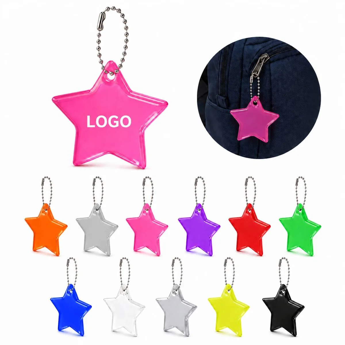 Reflective PVC Star Safety Keychain for Night Visibility