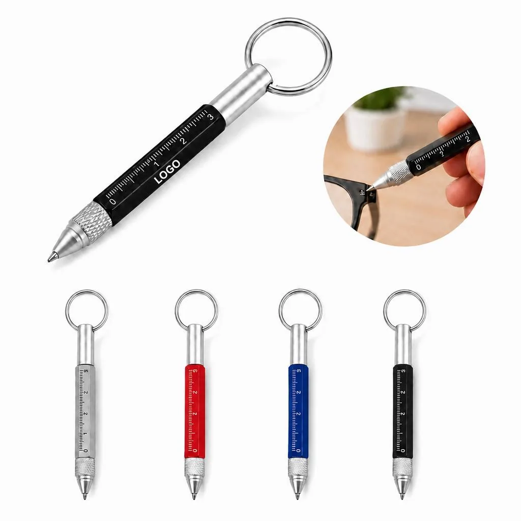 6-in-1 Multitool Pen with Key Ring, Durable Metal Writing